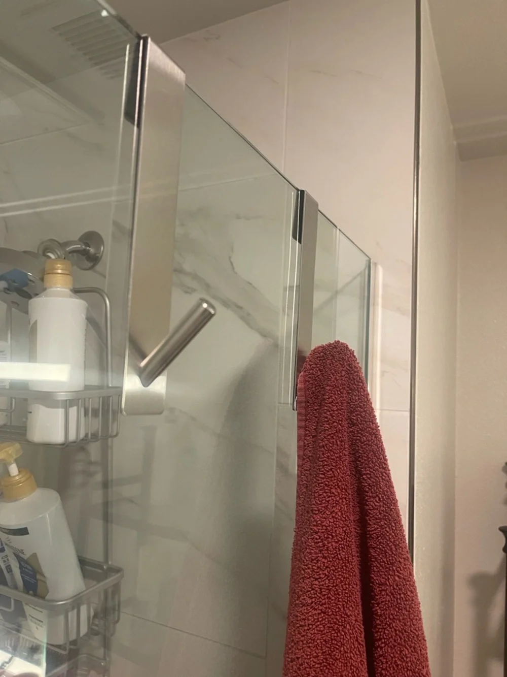 Over the shower towel holder, shower door hooks